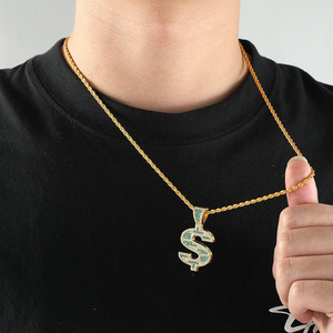 Collar QX, el más vendido, con colgante de signo de dólar chapado en oro de aleación, estilo hip hop, con cristales de imitación, cadena unisex para regalo o fiesta - Product Image 4