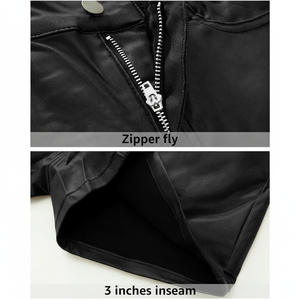 2025 pantalones cortos vaqueros elásticos de cintura alta para mujer, pantalones vaqueros con aspecto de piel sintética con bolsillos, cómodos y elegantes - Product Image 1