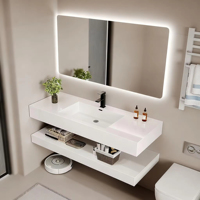 Mueble de Baño Moderno Personalizado Resistente al Agua, Montado en la Pared, con Espejo Inteligente, Lavabo de Cerámica y Gabinete Flotante para Villas