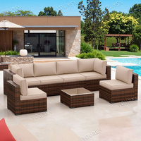 Ensembles de conversation en osier modernes chaise de canapé en rotin table basse pour repas en plein air jardin patio hôtels meubles de salon