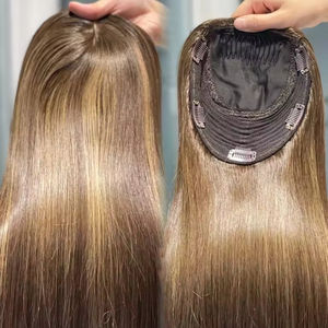 2024 nouveau Design 13A qualité soie Base Balayage cheveux Topper droite perruques brutes avec peigne pour la perte de cheveux femmes blanches en cheveux humains - Product Image 1