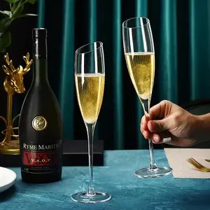 Elektrolizle özel el üflemeli şampanya kadehi eğimli üst renkli kristal parti düğün Drinkware lale şampanya flüt