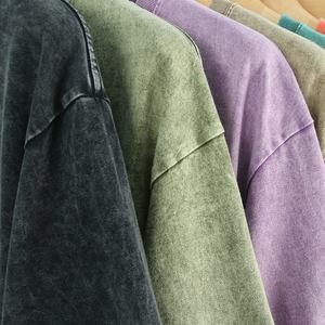 เสื้อยืดผ้าฝ้ายโอเวอร์ไซส์สำหรับผู้ชายเสื้อล้างลายกรดแบบวินเทจ - Product Image 2