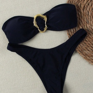 Solid Color 2025 Textured Triangle One-Shoulder Women <b>Bikini</b> <b>Set</b> Bowknot 2 Piece Custom Quick Dry Push V-<b>Strings</b> Swimsuit - Product Image 5