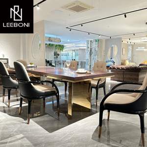 Fabrication italienne de meubles de luxe <span class=keywords><strong>ensemble</strong></span> de table <span class=keywords><strong>à</strong></span> <span class=keywords><strong>manger</strong></span> de restaurant en bois massif de noyer - Product Image 4