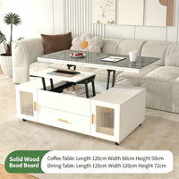 Table basse multifonctionnelle convertible en table à manger, pliable, mobile, tout-en-un, avec structure en bois massif, meubles de salon