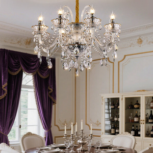 Lámpara de araña de cristal de estilo europeo moderno, con múltiples cabezales, fuente de luz LED E27, forma redonda, para iluminación de vestíbulo, recibidor o dúplex. - Product Image 3