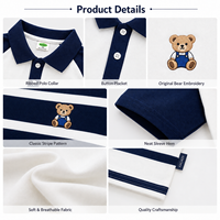 Polo d'été 2026 pour garçons, couleur contrastée, broderie ours mignon, t-shirt à manches courtes, style décontracté preppy pour enfants