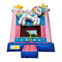 Château gonflable commercial Rainbow Pegasus DST en PVC, motif étoiles et nuages, capacité supérieure à 500 kg, idéal pour les fêtes en extérieur