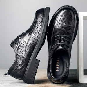 Men's Genuine Leather Dress Shoes British Style <b>Round</b> <b>Toe</b> Breathable Low <b>Heel</b> Office Business Formal Shoes Plus Size - Product Image 4