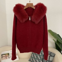 OUDINA Pull à capuche décontracté en fausse fourrure de renard avec fermeture éclair, tricoté, pour femme – Collection Automne-Hiver, Meilleures ventes