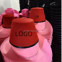 Sombrero Fez Turco Rojo Personalizado con Logotipo para Hombre, Borla Negra, Borde Dorado, Estilo Marroquí Tradicional, Informal, para Fiestas al Aire Libre