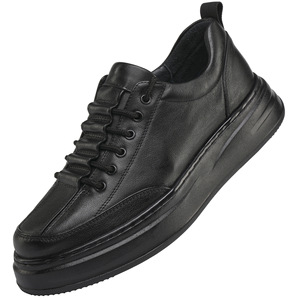 Men's Genuine <b>Leather</b> Platform <b>Sneakers</b> Round Toe Lace-up Autumn Lightweight Rubber Outsole EVA Midsole Casual Shoes - Product Image 4
