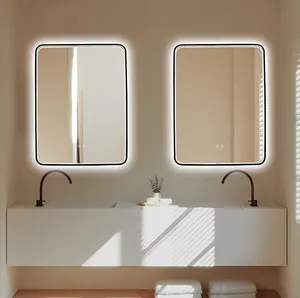 Buğu giderici ile şık kare banyo aynası akıllı LED ayna özel boyut LED ışık