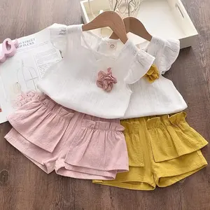 Cheap Online 1 2 3 4 Year Old Age Children Blouse and Short Suit Cotton School Summer Clothing Kids Clothes Girl Baby Cloths Set