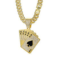 Collar con Colgante Royal Flush Iced Out para Hombre, Cadena Cubana de Aleación de Zinc, Color Dorado, Joyería Hip Hop, Collar Masculino de Moda