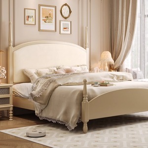 French Style Solid Wood Bed 1.8M Double Soft <b>Headboard</b> Platform Bed Bedroom Furniture - Product Image 3
