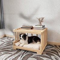 Dongma Luxuriöses Indoor-Holz-Haustierbett mit Nachttischfunktion, Elegantes Wohnzimmermöbel mit Tiermuster, Hundebox aus Holzkonstruktion, Einfach zu Montieren