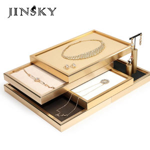 Plateau de présentation de bijoux Jinsky en métal doré et argenté, empilable, pour bagues et colliers, vente en gros - Product Image 1