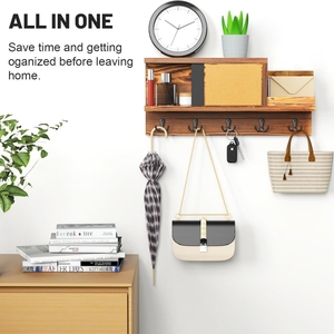 Organizador de correo de pared de entrada Vintage, soporte <span class=keywords><strong>para</strong></span> <span class=keywords><strong>llaves</strong></span>, pizarra deslizante, tablón de anuncios de corcho, estante colgante de madera con 5 ganchos de Metal - Product Image 2