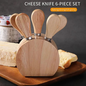 Juego <span class=keywords><strong>de</strong></span> Cuchillos para Queso <span class=keywords><strong>de</strong></span> Madera <span class=keywords><strong>de</strong></span> Caucho con Hojas <span class=keywords><strong>de</strong></span> Acero Inoxidable, Diseño Grabado a Mano, 5 Piezas, Cuchillo y Tenedor para Crema - Product Image 6