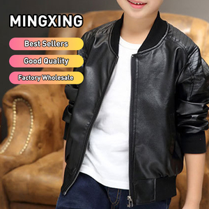 Blouson de motard en PU doublé thermique pour garçons |   Manteau en simili cuir épais pour enfants |   Vêtements d'extérieur coupe-vent pour l'hiver - Product Image 1