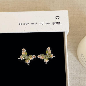 Women's Trendy New Fashion Gradient Green <b>Crystal</b> <b>Studs</b> <b>Earrings</b> Elegant Versatile Alloy Hoop Design with Niche Personality - Product Image 2