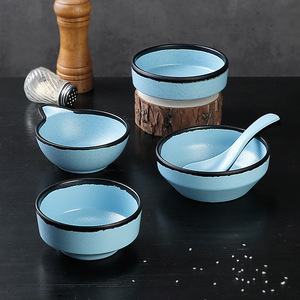 Juego de platos para salsa de soja, cerámica azul, cuencos divididos para restaurante, vajilla de mesa con cuchara y bandeja - Product Image 3
