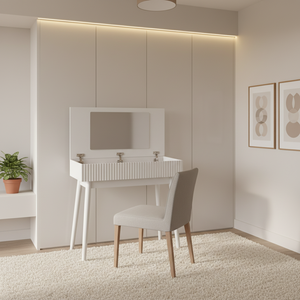 Table de maquillage moderne pliable en bois, certifiée BSCI-FSC, OEM, écologique, avec miroir carré, couleur et taille personnalisables, multi-usages pour salon - Product Image 1
