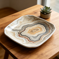 Service de table personnalisable en porcelaine de style strates géologiques, vaisselle minimaliste en osseporcelaine, ensemble de vaisselle en céramique personnalisable