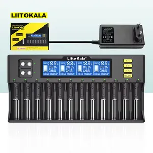 LiitoKala Lii-S12 chargeur Intelligent 12 emplacements adapté pour LiFePO4 Li-ion NiMH pour 26700 26650 21700 18650 AA AAA C Batteries