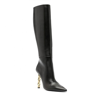 Bottes hautes uniques dorées pour femmes à talons fins, bout pointu, talon aiguille, grandes tailles 44 - Product Image 4