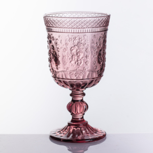 Ly rượu thủy tinh cổ điển nổi vân hoa hồng ép màu trơn, bền và sang trọng - Product Image 1