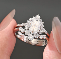 Ensemble de bagues en argent sterling S925 avec moissanite taille poire et halo en couronne, empilables, pour fiançailles et mariage, pour femme, cadeau de mariée
