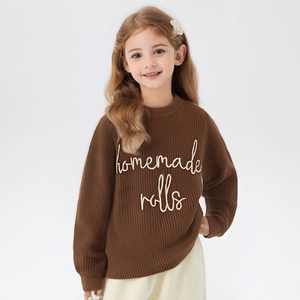 <span class=keywords><strong>Pull</strong></span> en tricot à col rond pour filles, couleur marron, avec broderie et inscription 'Homemade Rolls', 100% polyester - Product Image 1