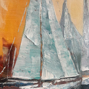 <span class=keywords><strong>Peinture</strong></span> à l'huile <span class=keywords><strong>de</strong></span> bateau à voile au coucher du soleil, art mural côtier panoramique, bleu orange, <span class=keywords><strong>peinture</strong></span> à la main abstraite, art mural texturé 3D - Product Image 6