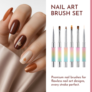 Lot de 6 pinceaux de nail art à double tête, couleur dégradée, poils en nylon ovales, personnalisables pour la maison, le salon, le gel, la manucure, outil de soin des ongles - Product Image 5
