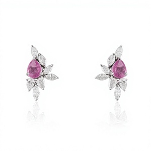 925 <b>Sterling</b> <b>Silver</b> <b>Stud</b> Earrings Pear Cut Pink Sapphire Marquise Zircon Floral Ear Jewelry for Women Gift Party - Product Image 4