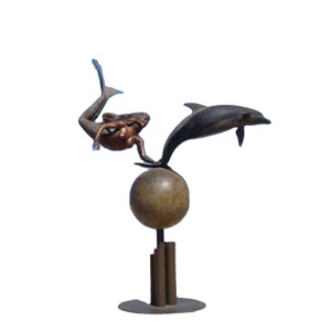 Bronze Mermaid Dolphins Statue Fashion-Themed Metal Crafts