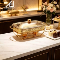 Chauffe-Plat de Buffet en Verre 2,0 L en Acier Inoxydable Doré de Luxe pour Hôtels, Chauffe-Plat Portable à Alcool pour Restaurants