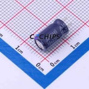 Condensateur électrolytique en aluminium à montage traversant ERR1AM221E11C30T, montage traversant, D6.3xL11mm 220uF 20% 10V 6.3mm - Product Image 1