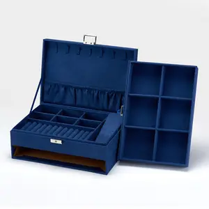 New Multilayer Flannel Jewelry Organizer Case Display Suede Fabric Large Capacity Velvet Jewelry Storage Box With Lock