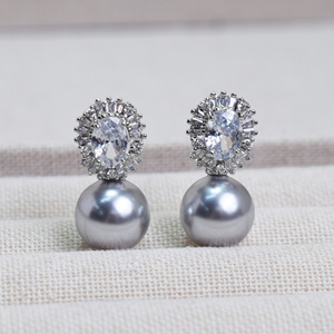 Europeo americano lujo 10K oro sólido aguja copo de nieve Stud pendientes diamante completo perla de agua dulce corte brillante fino - Product Image 4