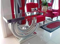 Meuble de salon, table console avec miroir, table console en diamant écrasé avec miroir