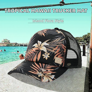 Casquette de camionneur en maille personnalisée avec motif de flore tropicale d'été d'Hawaï, 6 panneaux, toile, mode de plein air, voyage, plage, vacances, sublimation, unisexe - Product Image 2