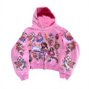 Hoodie Premium Personnalisé Vintage Rétro Gothique Streetwear 100% Coton Imprimé DTG Coupe Boxy Zippé Hiver Oversize - Product Image 2