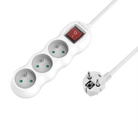 Multiprise française 3 prises, rallonge électrique européenne 16A/250V