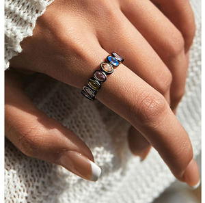 S925 Silver Eternity Band <b>Ring</b> Black Rhodium Plated <b>Crystal</b> Rhinestone Bezel Setting Unisex Bohemia Style Everyday Wear - Product Image 6