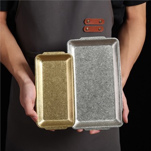 Stainless Steel Rectangular Plate 24 Cm Distressed Gold And Silver Flat Bottom Shallow Dish For Barbecue And Hot Pot - Product Image 1