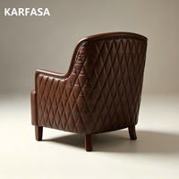 Fauteuil club en cuir marron matelassé diamanté avec pieds en bois pour salon, hôtel, salle de séjour, canapé individuel de loisirs